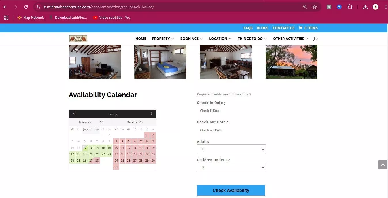 Turtle Bay Beach House hotel booking website