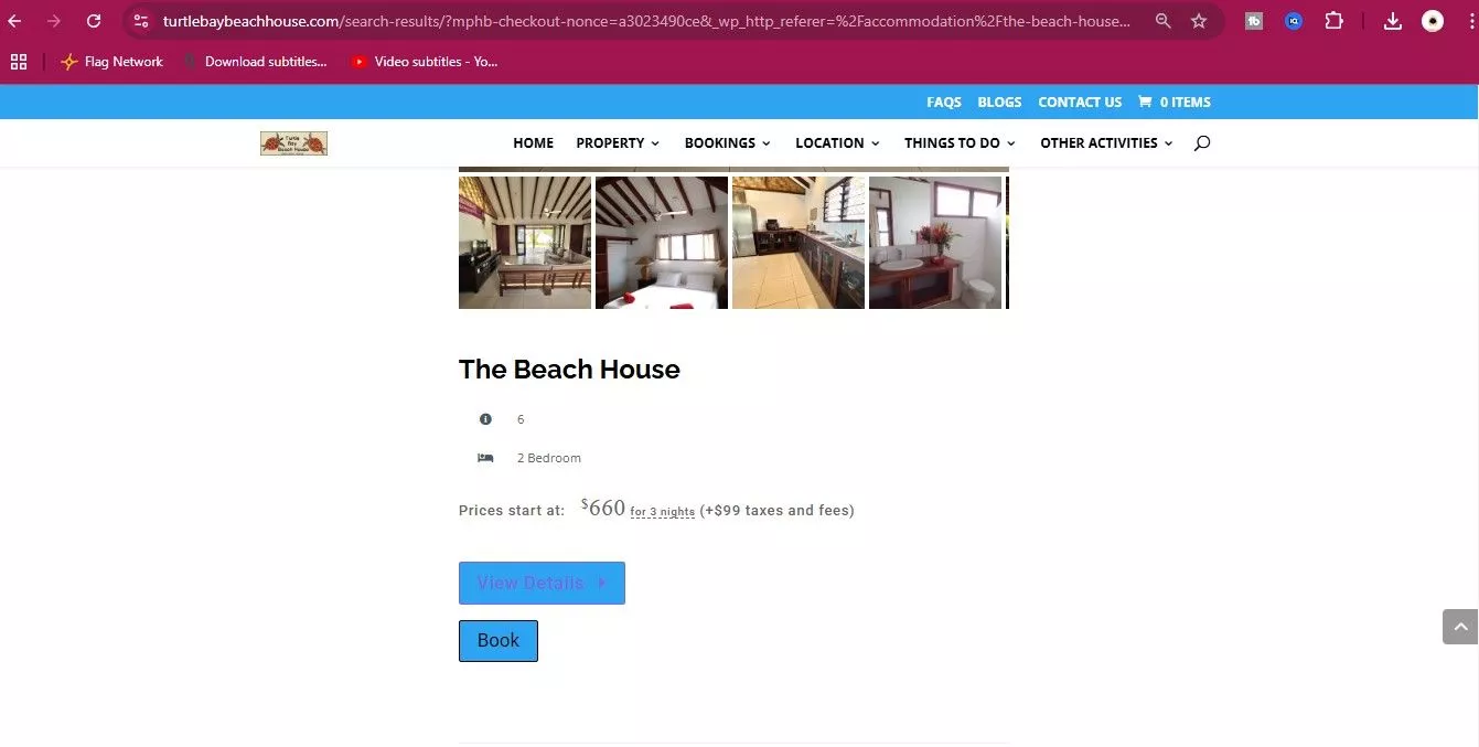 Turtle Bay Beach House hotel booking website